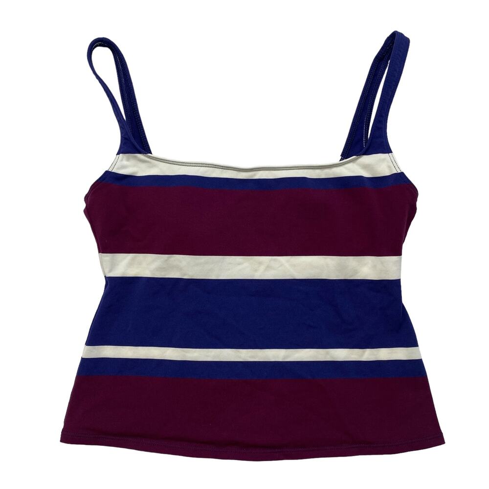 LA BLANCA Tankini Bathing Suit Top Purple-Red White Blue Stripe Size 10 Womens